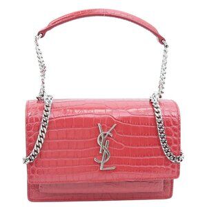 Yves Saint Laurent  Monogram Sunset Crocodile Embossed Leather Crossbody Bag Red